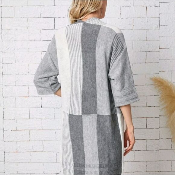 Colorblock Tassel Hem Drop Shoulder Cardigan - Picture 2 of 5